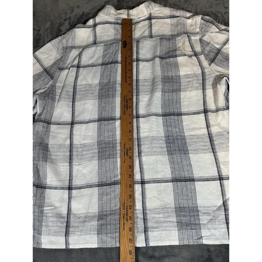 Lucky Brand Shirt Mens Large White Short Sleeve Button Up Linen Blend Plaid - Picture 12 of 13